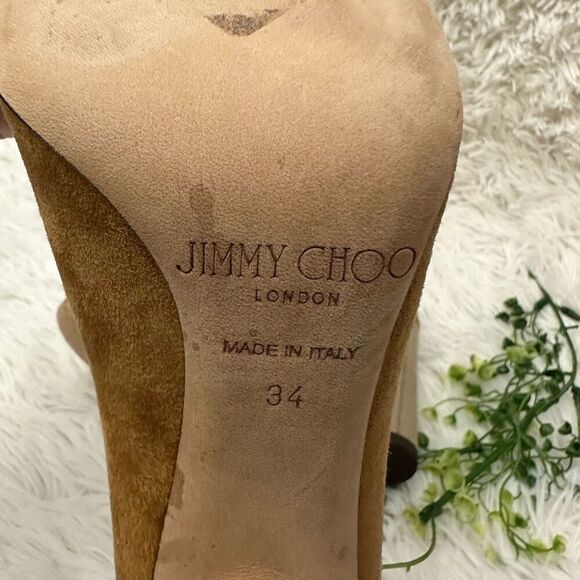 Jimmy Choo Laria Canyon Brown Suede Round Toe Wood High Heel Pump sz 34 EU/ US 4 - Picture 7 of 8